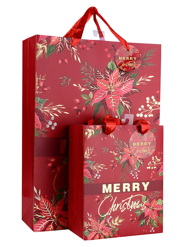 Large Luxury Gold Foil Poinsettia & Botanical Christmas Gift Bag | 42cm