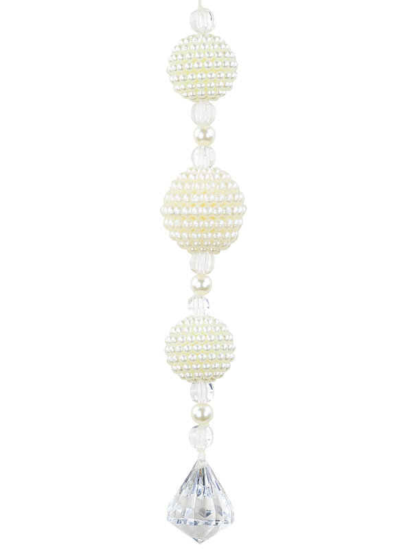 Whimsical Ivory Pearl & Clear Statement Stacked Orb Finial Drop | 23cm