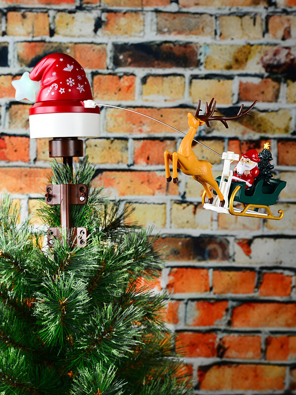 Animated Flying Santa Sleigh Tree Topper | Musical Rotating Ornament