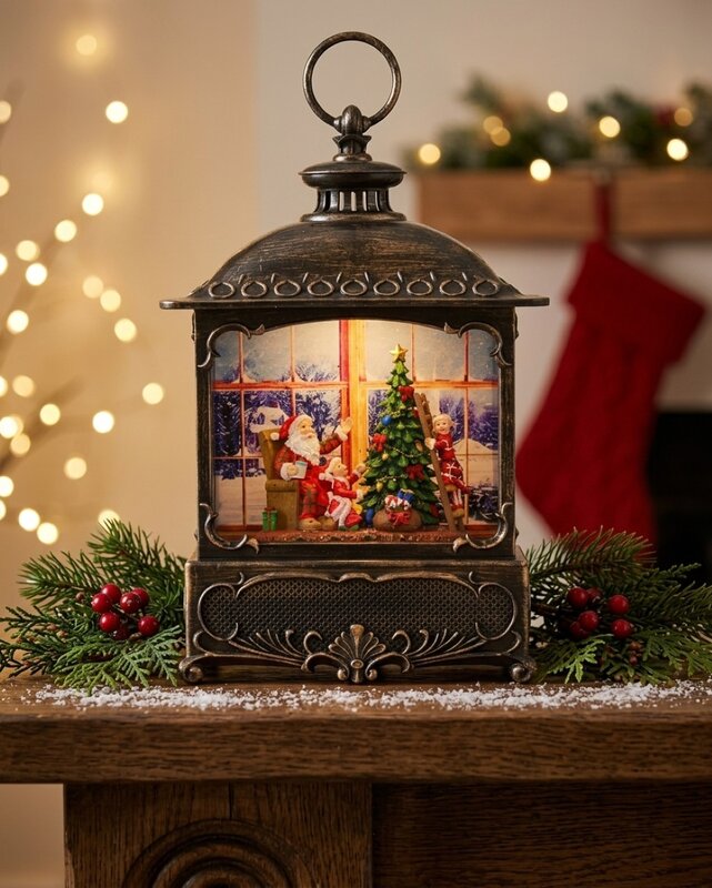 Santa At Home Large LED Musical Christmas Snow Globe Lantern | 27cm — image 2