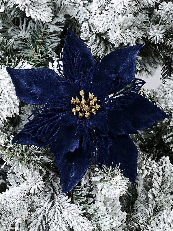 Dark Navy Blue Poinsettia Christmas Tree Clip Pick | 22cm — image 2