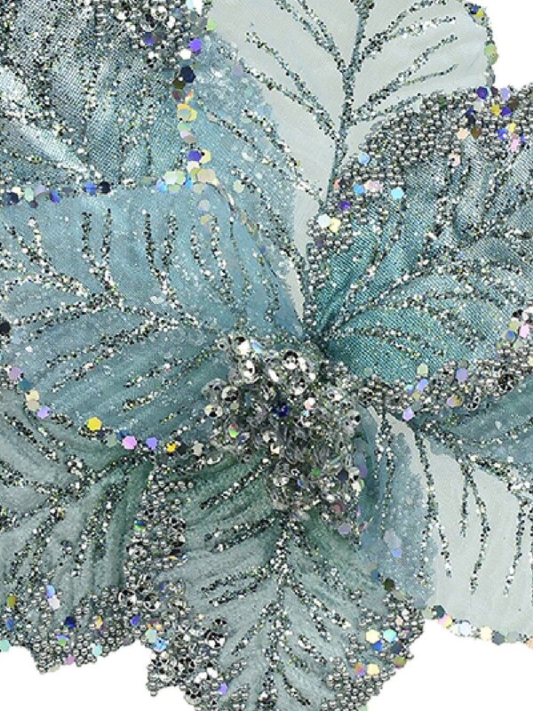 Luxe Blue Glitter Poinsettia Christmas Tree Clip Pick | 22cm — image 3