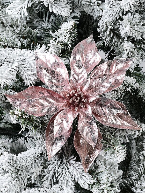 Shiny Pink Moulded PVC Poinsettia Christmas Tree Clip Pick | 22cm — image 2