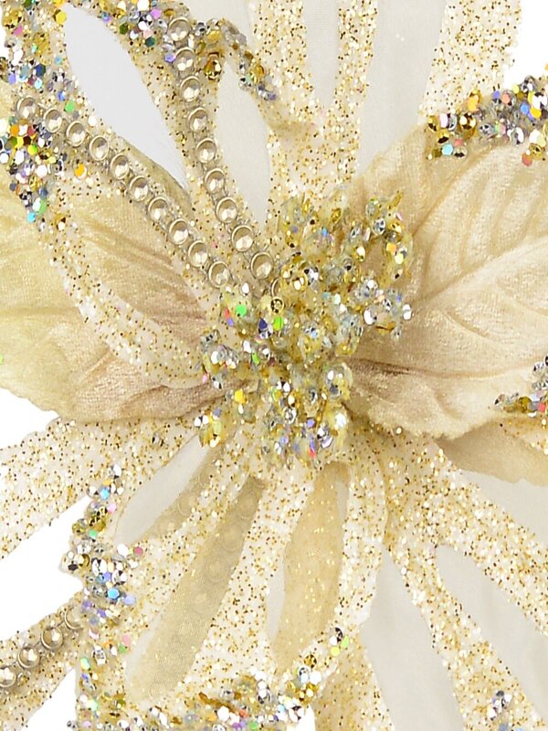 Soft Gold Poinsettia Christmas Tree Clip Pick With Diamantes | 23cm — image 3