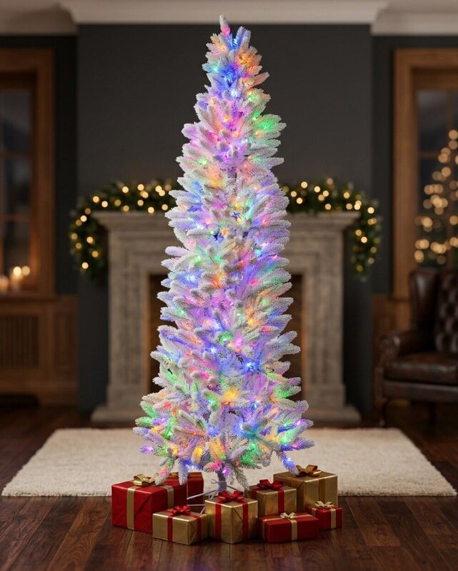 2.3m Slim White Flocked Pyrenees Spruce Pre-Lit Tree | 878 Tips & 440 LED — image 7