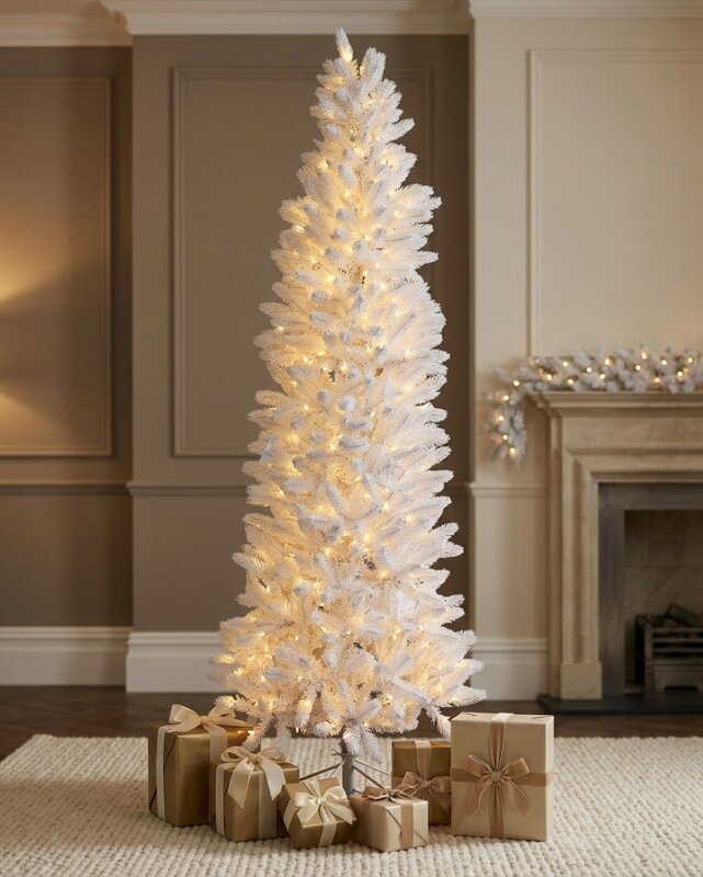 2.3m Slim White Flocked Pyrenees Spruce Pre-Lit Tree | 878 Tips & 440 LED — image 3