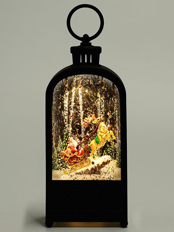24cm Santa & Sleigh In Forest Snow Globe Lantern — image 2