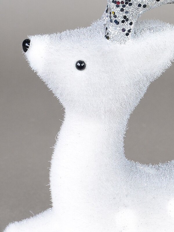 24cm White & Silver Glitter Flocked Sitting Reindeer Ornament — image 3