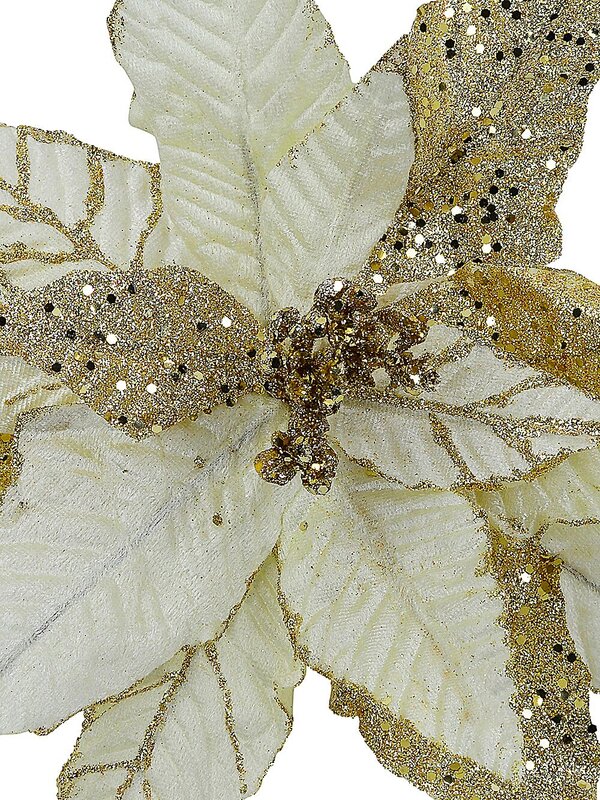 Gold Poinsettia Christmas Tree Clip Pick With Gold Glitter Detail | 25cm — image 3