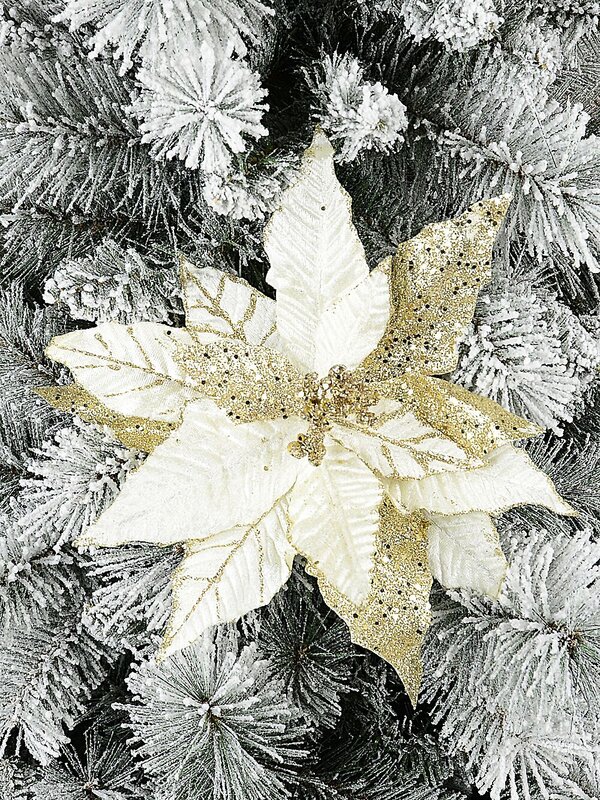 Gold Poinsettia Christmas Tree Clip Pick With Gold Glitter Detail | 25cm — image 2