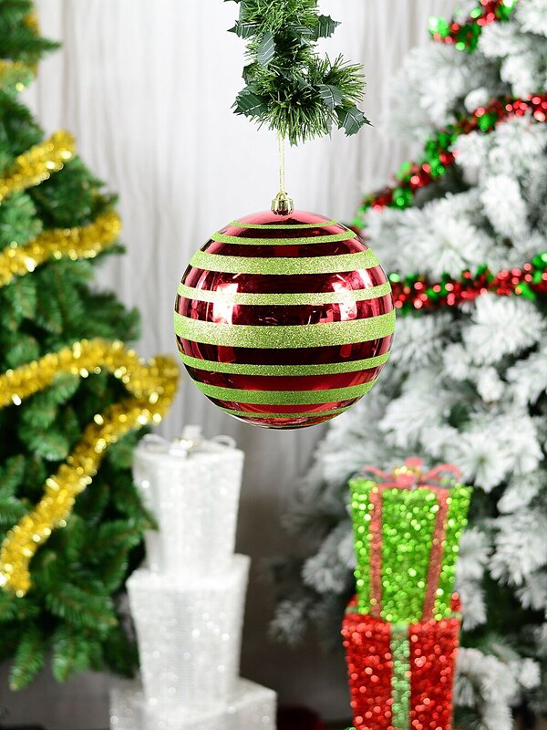 25cm Whimsical Red & Green Glitter Stripe Large Display Bauble — image 2