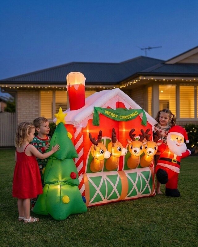 2.5m Large Reindeer Stable With Santa | LED Outdoor Inflatable — image 2