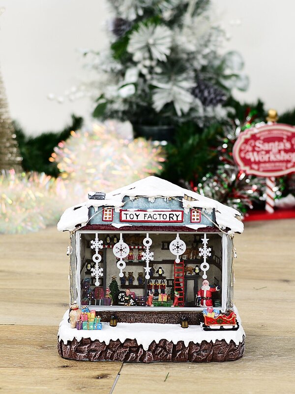 26cm Santa Toy Factory With Animated Elves LED Christmas Village Scene — image 2