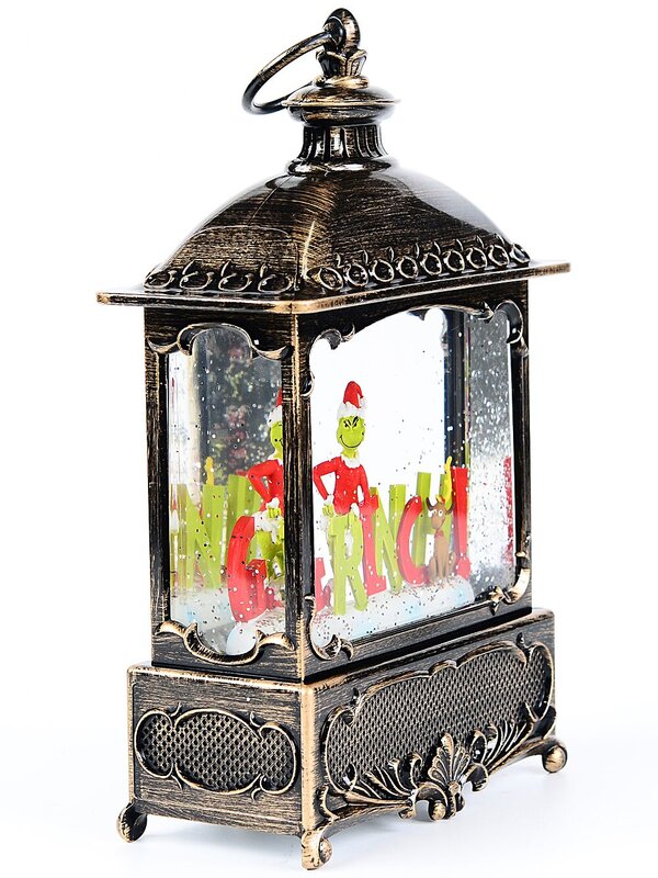 27cm Dr. Seuss Grinch Wood Stove Look Snow Globe Lantern — image 4