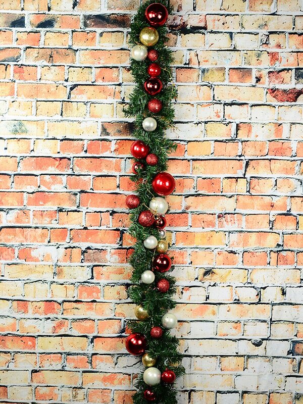 2.7m Decorated Red & Gold Bauble Christmas Garland | Star Ribbon & Twigs — image 5