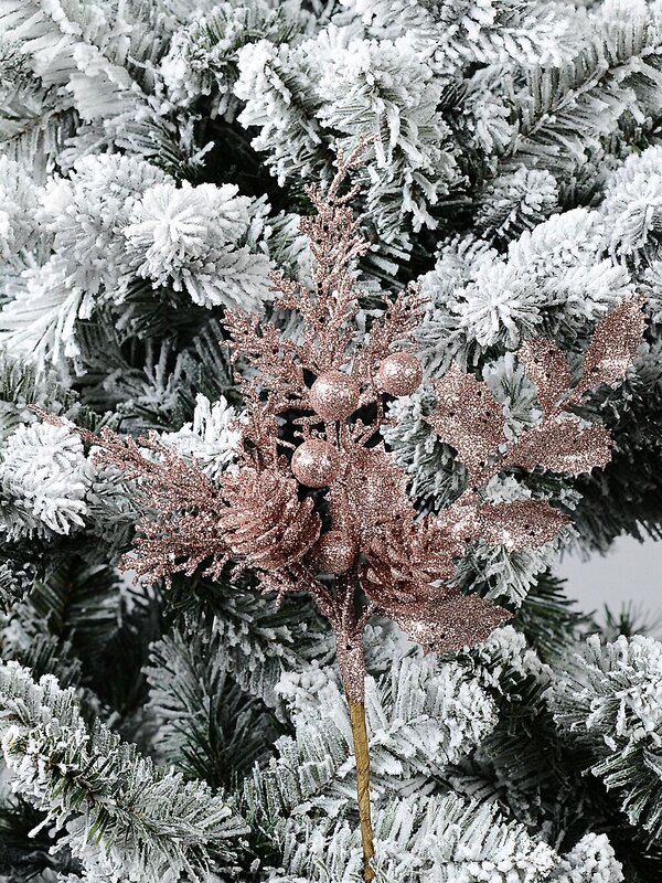 Pink Glitter Mixed Foliage With Pinecone & Berries Christmas Stem Pick | 28cm — image 2