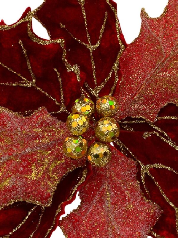 Red Felt Two Style Bract Poinsettia Christmas Tree Clip Pick | 28cm — image 3