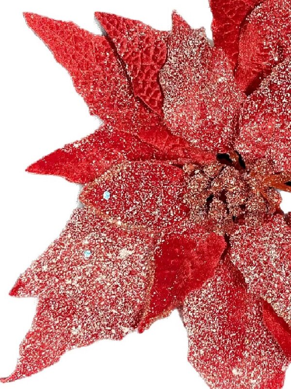 28cm Red Glitter Velvet Poinsettia Christmas Tree Clip Pick — image 3