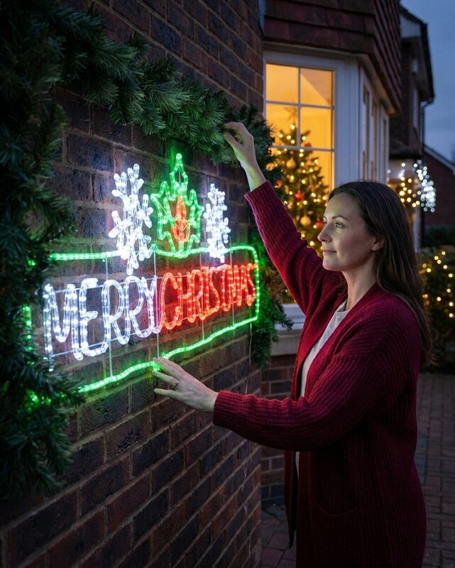 2m Dynamic Framed Merry Christmas, Holly & Snowflakes Outdoor LED Display — image 2