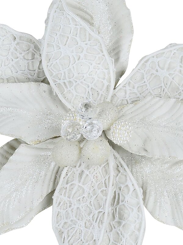 Ivory Web Mesh & Textured Poinsettia Christmas Tree Clip Pick | 30cm — image 3