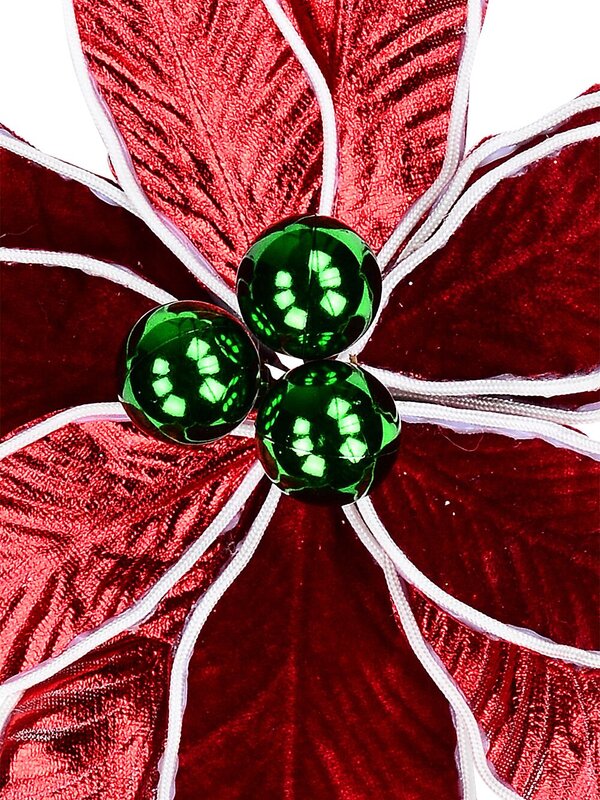 Red Poinsettia With White & Green Decor Christmas Tree Clip Pick | 30cm — image 3