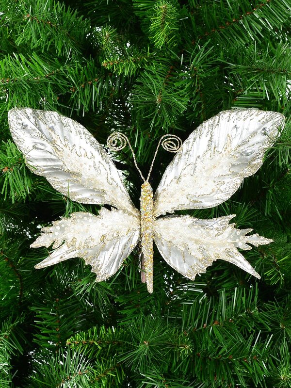 32cm Large Platinum Butterfly With Sheer Wings Christmas Tree Clip Pick — image 2