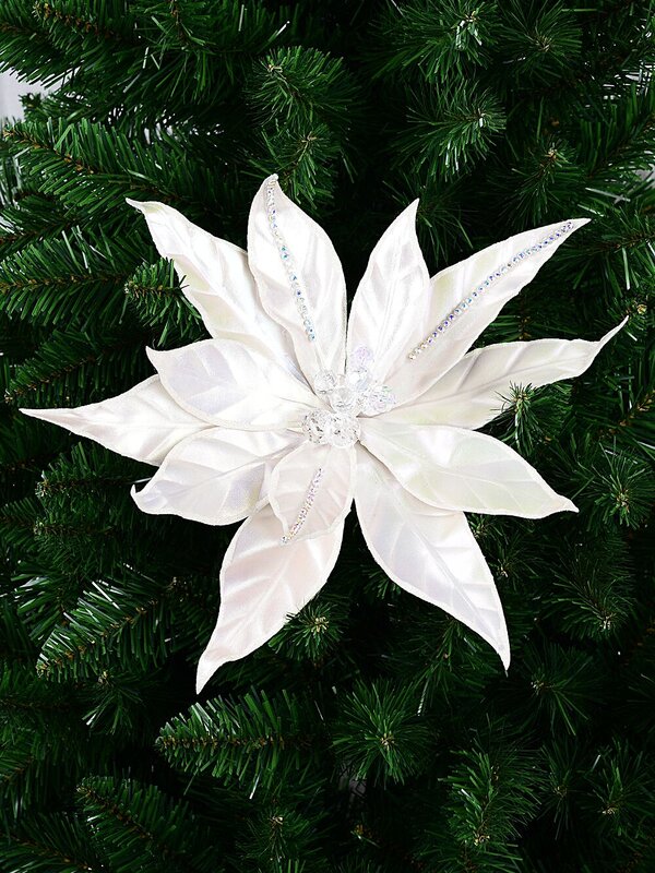 Matte Pearl With Diamantes Poinsettia Christmas Tree Clip Pick | 32cm — image 2