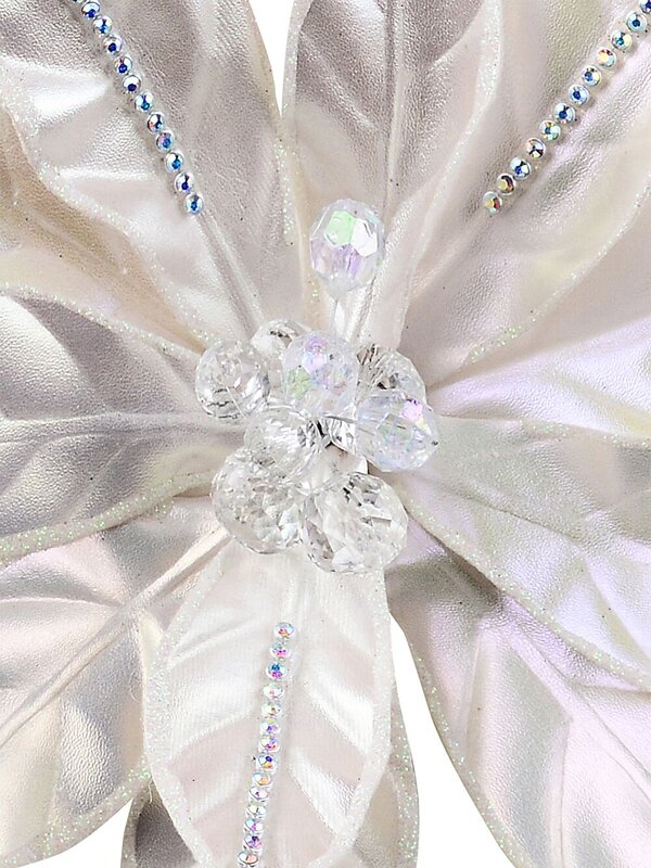 Matte Pearl With Diamantes Poinsettia Christmas Tree Clip Pick | 32cm — image 3