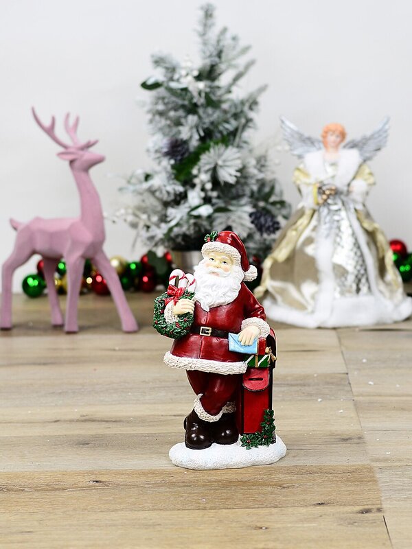 33cm Classic Santa Claus & Mail Post Box Decorative Resin Statue Ornament — image 2