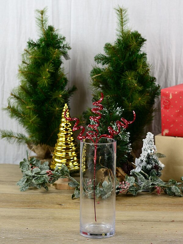 Shiny Red Layered Sequins Curly Ribbon Spray Long Christmas Stem | 36cm — image 2