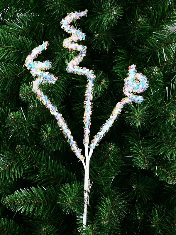 Iridescent Sequin Curly Swirl Spray Christmas Tree Clip Pick | 38cm — image 2