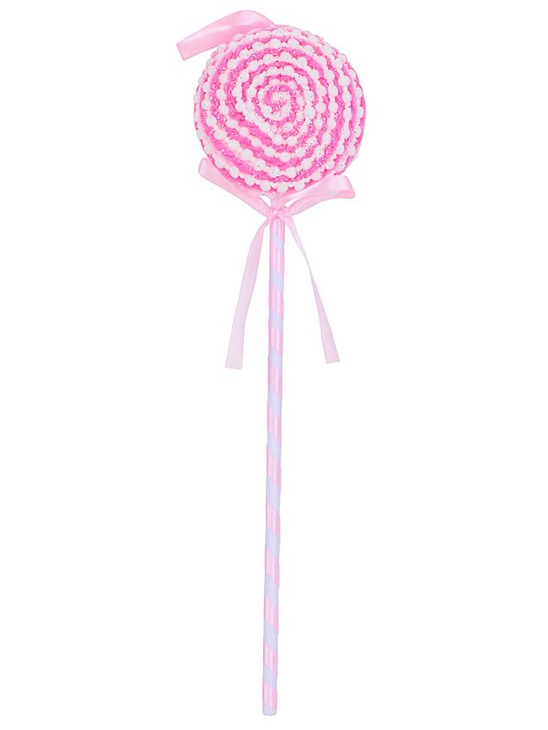 Pink & White Lollipop Swirl With Satin Bow Long Christmas Stem | 38cm — image 4