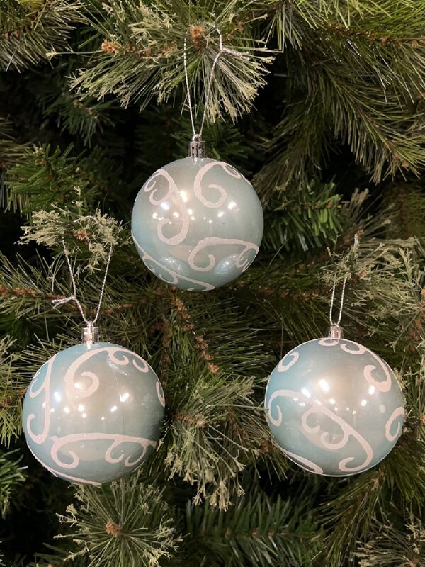 3x Dynamic Ice Blue Statement White Glitter Swirl Baubles | 80mm — image 2