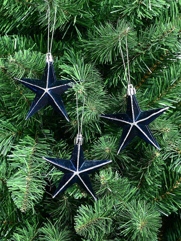 3x Whimsical Midnight Blue & Silver Essential Glitter Star Ornaments | 90mm — image 2