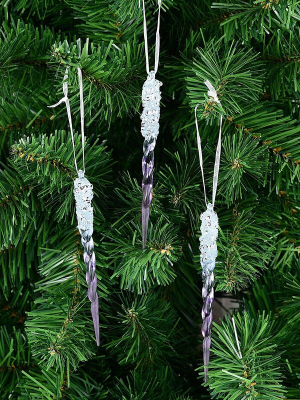 3x Purple Ombre & Sequin Icicle Whimsical Essential Ornament | 12cm — image 2