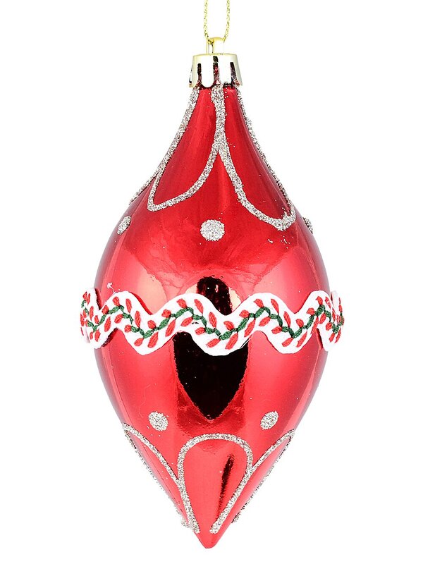 3x Red Green & White Whimsical Signature Lace Pattern Finial Drops | 13cm — image 3