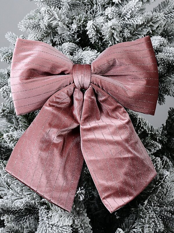 40cm Large Pink Velour Christmas Bow With Silver Glitter Lines — image 2