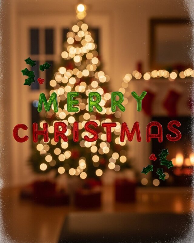 Merry Christmas Holly & Berries Gel Window Cling | 41cm Removable Decal Set — image 3