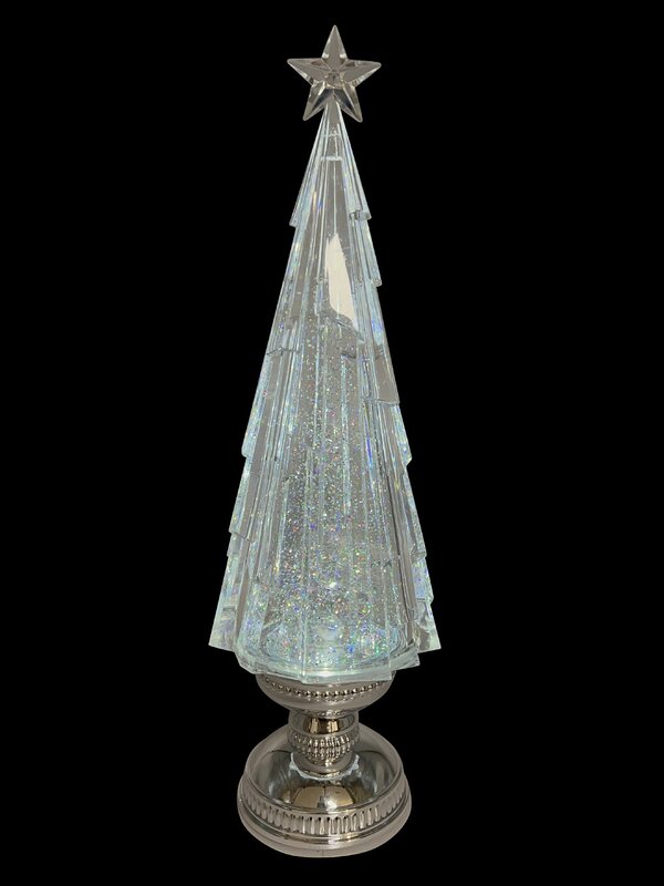 43cm Clear Ice Shard Christmas Tree With Silver Base Snow Globe Ornament — image 2
