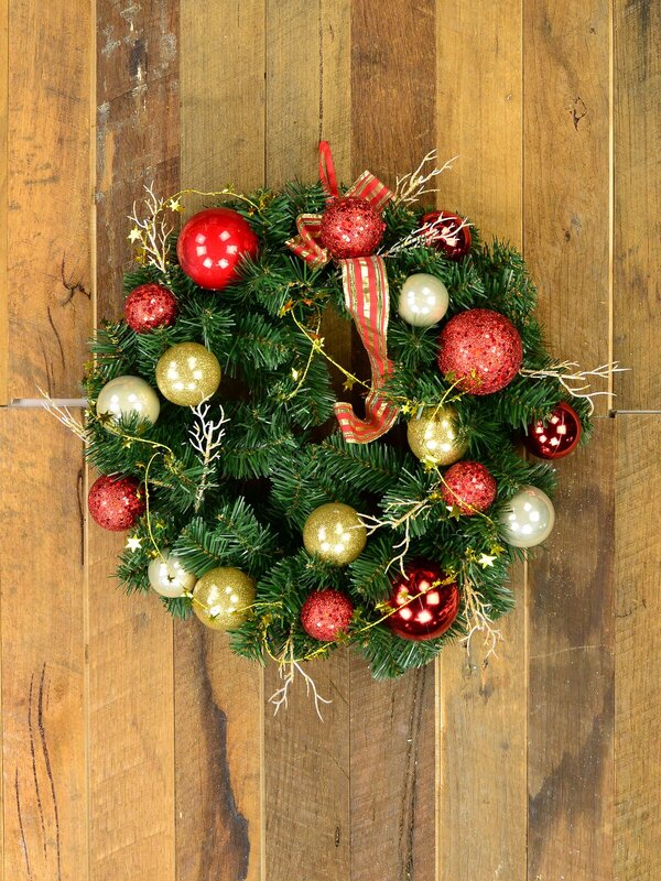 44cm Decorated Red & Gold Bauble, Ribbon & Twigs Fir Wreath — image 2
