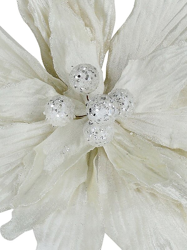 Large Ivory Poinsettia With Glitter & Sequins Christmas Clip Pick | 44cm — image 3