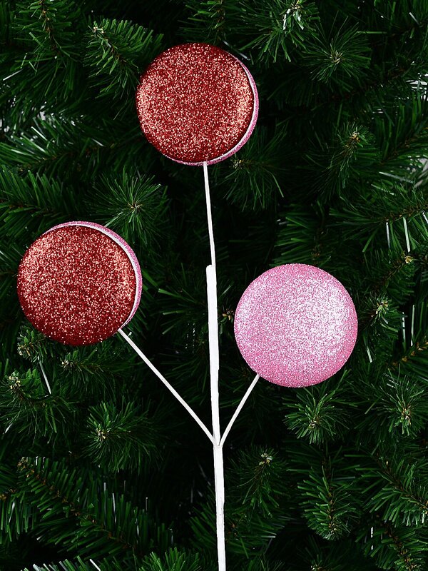 Macarons With Red & Pink Glitter Cookie Shells Long Christmas Stem | 46cm — image 3