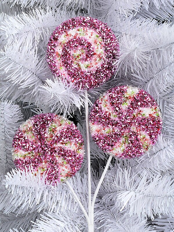 Pink & White Spiral Swirl Tinsel Plaque Long Christmas Stem | 46cm — image 2
