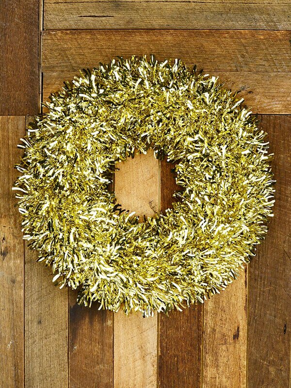 48cm Metallic Gold Christmas Wreath Tinsel Plaque Ornament — image 2