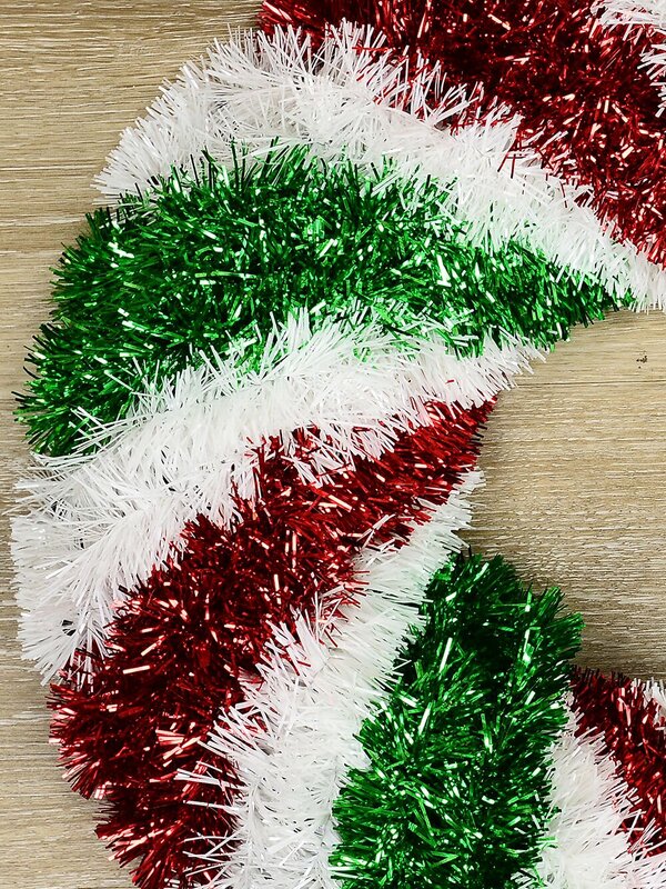 48cm Red Green & White Candy Swirl Wreath Tinsel Plaque Ornament — image 3