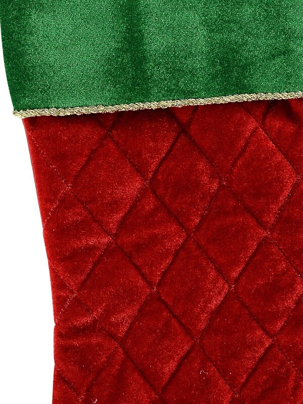 48cm Red Quilted Velvet Christmas Stocking With Green Cuff & Gold Cording