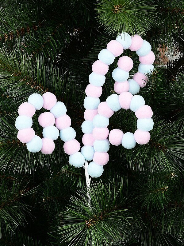 Baby Pink & Blue Pom Pom Ball Candy Canes Spray Long Christmas Stem | 49cm — image 3