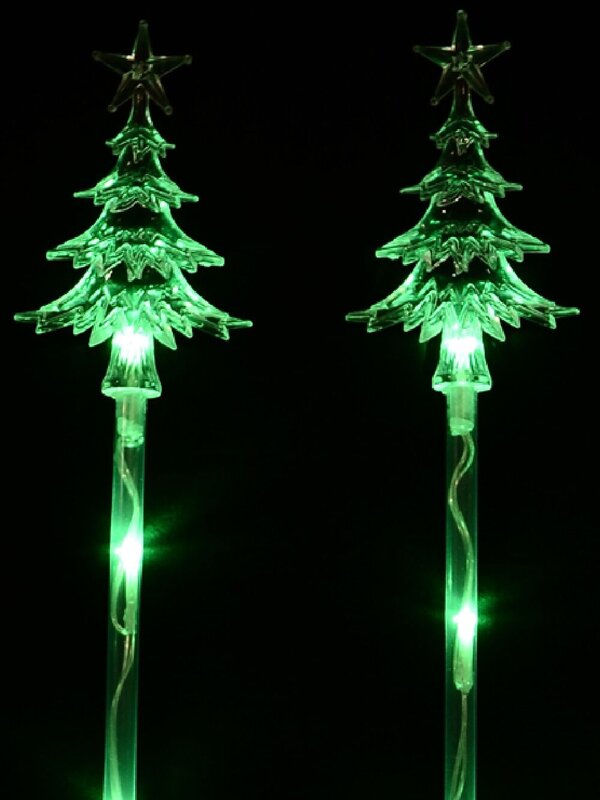 4x 57cm Green LED Christmas Trees & Stars On Poles Garden Path Light Set