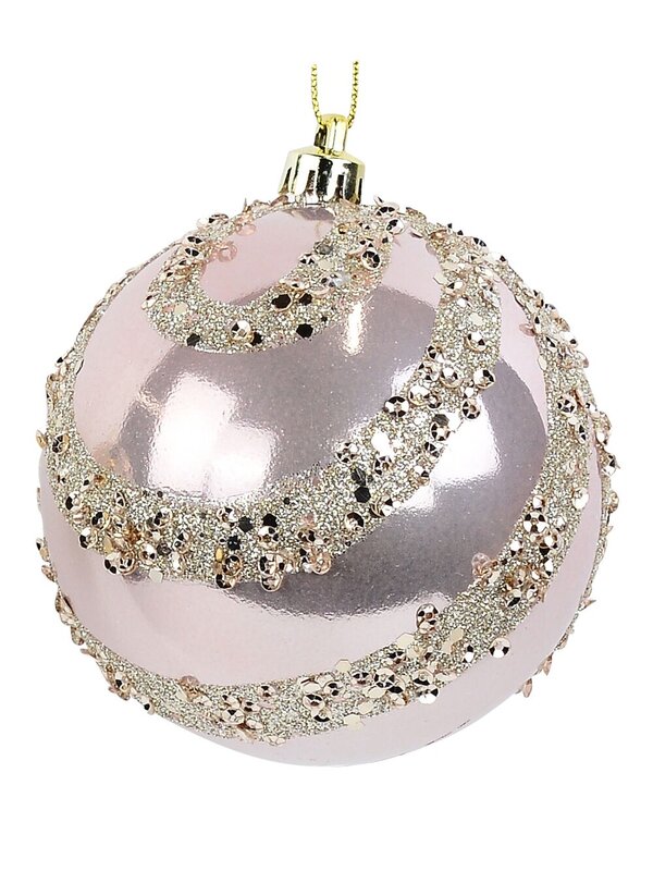 4x 80mm Pink & Gold Baubles With Sequin & Glitter Ribbon Bow Pattern — image 2