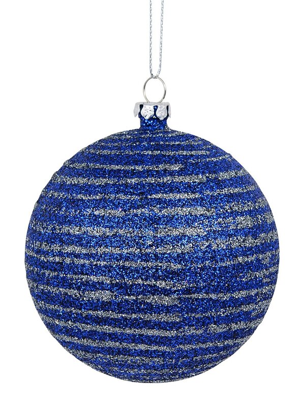 4x Dynamic Blue & Silver Statement Glitter Striped Baubles | 80mm — image 3